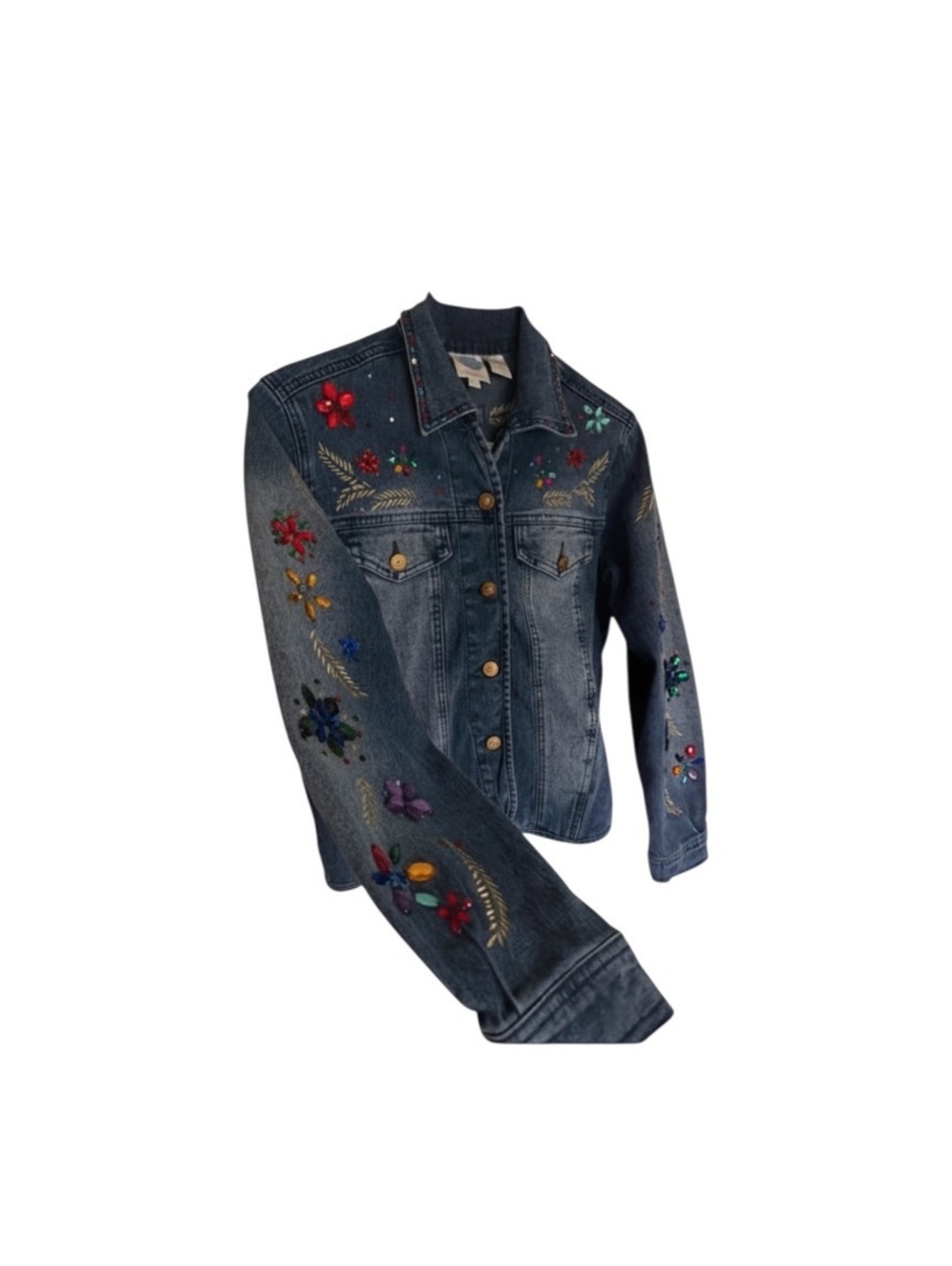 Diane Gilman Embellished Floral Denim Jacket